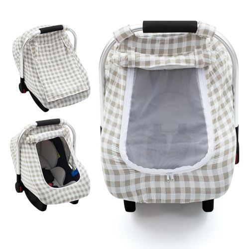 Muslin Car Seat Cover Baby, Summer Infant Carseat Covers with Breathable Window, Lightweight Car Seat Sun Shade Cover for Girls Boys, Fit Spring Summer (Brown)