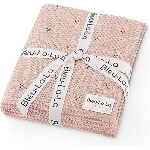 Bleu La La Organic Pointelle Receiving Swaddle Blanket for Girls - 100% Luxury Organic Soft Cotton Knit Warm Cozy Cuddle Stroller Crib Blanket for Newborns Infants & Toddlers (Ballet Slippers)