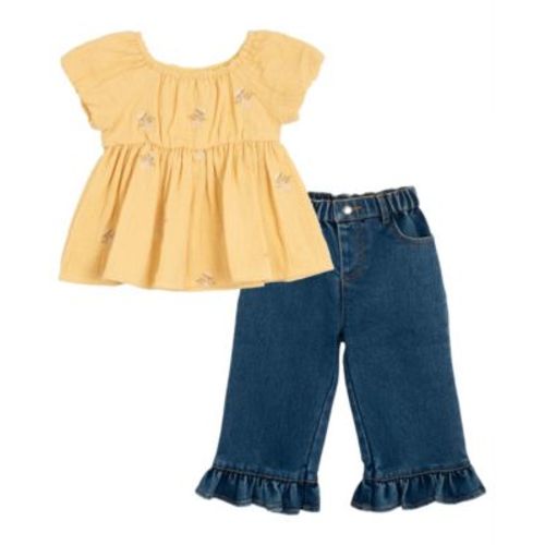 Baby Girls 2-Piece Embroidered Top Ruffle and Jeggings Set
