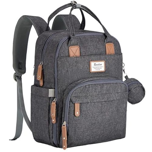 RUVALINO Diaper Bag Backpack - Multifunction Waterproof Travel Backpack, Baby Bag with Changing Pad & Stroller D-Ring & Pacifier Case - Travel Essentials & Baby Registry Search - Unisex, Dark Gray