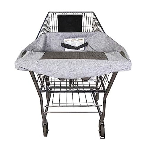 Boppy Compact Shopping Cart Cover, Antibacterial Treated, Gray Heathered with Storage Pouch, Easy-on Stretch Fabric for Single and Wide Shopping Carts and Playground Swings, 6-48 Months