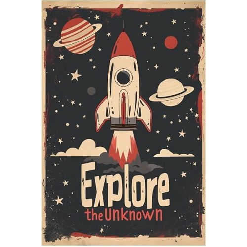 Astronauts Tin Signs, Outer Space Metal Arts, Explore the Unknown, Universe Space Poster Planet Positive Wall Decor Plaque for Boys Kids Nursery, Game room 8 X 12 Inches