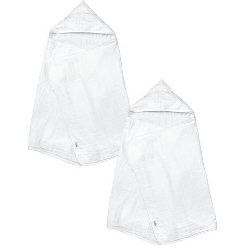 green sprouts Muslin Hooded Towel Made from Organic Cotton (2 pk), White, 0 months-4yr