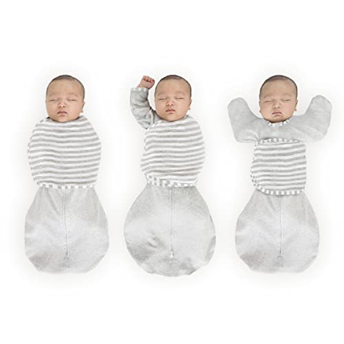 SwaddleDesigns 6-Way Omni Swaddle Sack, Arms Up Swaddle for Newborn, More Options to Calm Startle Reflex, Improves Sleep, Small, 0-3 month, 6-14 lbs, Heathered Stripes