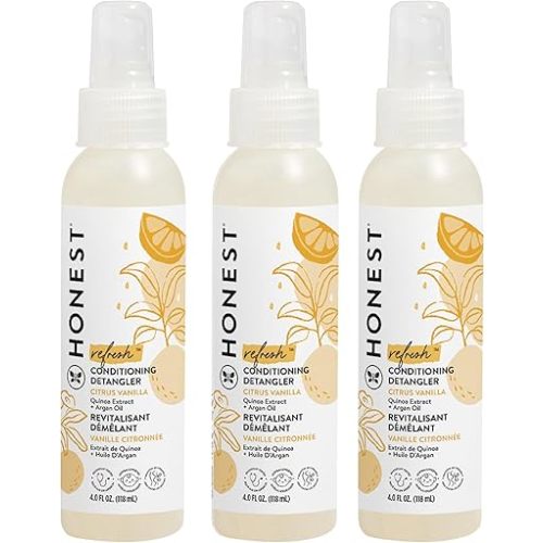 The Honest Company Conditioning Hair Detangler 3-Pack | Leave-in Conditioner + Fortifying Spray | Tear-free, Cruelty-Free, Hypoallergenic | Citrus Vanilla Refresh, 4 fl oz each (pack of 3)