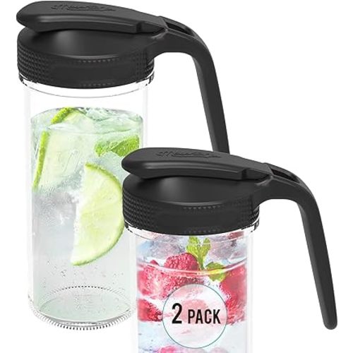 Masontops Multi Pour Top Mason Jar Lid with Handle - Regular Mouth Mason Jar Pour Spout Lid Pourer - Ball Mason Jar Pitcher Lid with Handle and Flip Cap – Glass Mason Jar Pitcher Not included 2 Pack