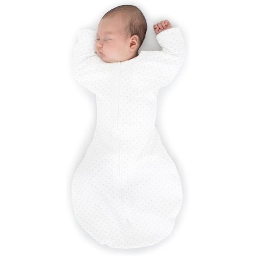 SwaddleDesigns Transitional Swaddle Sack, Arms Up Half-Length Sleeves & Mitten Cuffs, Swaddle for Newborn Transition to Baby Sleep Sack Wearable Blanket, Small, 0-3 Month, 6-14 lb, Sterling Dots
