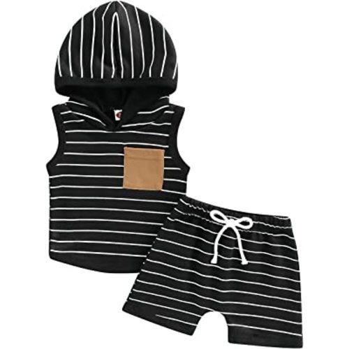 Ledy Champswiin Summer Toddler Boy Clothes Set, Cotton Baby Boy Outfits Hooded Tank Tops and Shorts