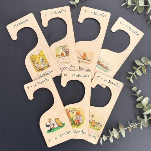 7 Winnie The Pooh Nursery Hangers, Wooden Baby Clothes Dividers Colour Printed, New Born Gift, Baby Shower Keepsake, Wood Baby Keepsake