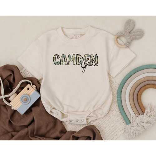 Mallard Duck Custom Name Baby Romper – Personalized Outdoor Baby Outfit, Nature Camo Bubble Romper, Duck Theme Baby Boy Clothes for Summer