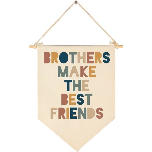 Brothers Make The Best Friends-Canvas Hanging Pennant Flag Banner Wall Sign Decor Gift for Nursery Bedroom Playroom Game Room Front Door Baby Kids Girl Boy Girl Teen-Birthday Christmas Gift