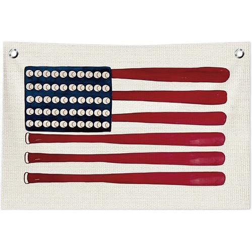 ICEWHITEY Vintage Baseball Wall Decor, Vintage Sports Baseball Wall Art Decorations for Boys Room Nursery Bedroom Playroom, Base Ball Bat American Flag Canvas Banner, 30x20 in