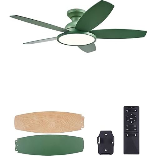 VONLUCE Ceiling Fans with Lights, 42 Inch Ceiling Fan and Remote, Full-spectrum LED Light, 3CCT, 6-Speeds Noiseless Reversible DC Motor, Modern Flush Mount Ceiling Fan for Farmhouse Bedroom Indoor
