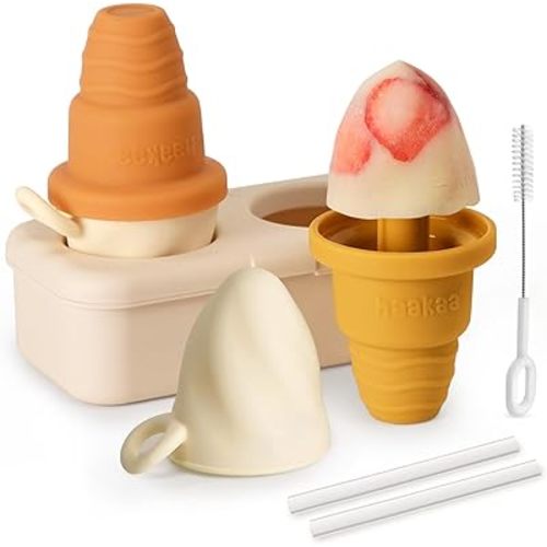 Haakaa Freeze-N-Sip Ice Cream Popsicle Mold Set,Reusable Silicone Popsicles Molds for Kids - BPA Free, Easy Release Ice Pop Maker - Homemade DIY Ice Cream Molds (Marigold)