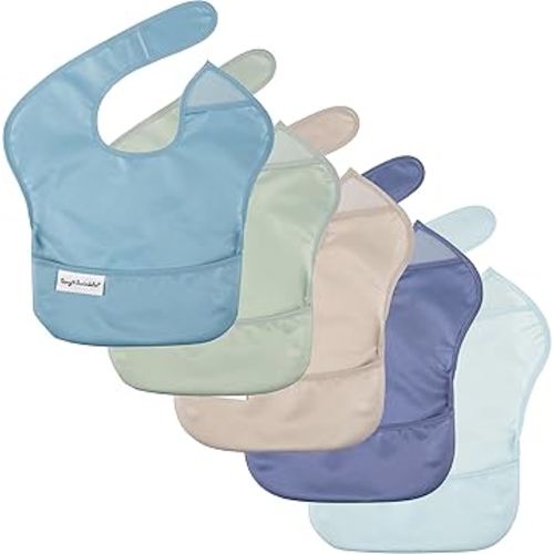 Tiny Twinkle Mess Proof Baby Bibs for Eating – Waterproof, Wipeable Toddler Bibs with Pocket – Baby Food Bibs for Girls & Boys(5 Pack, Boy Spring)