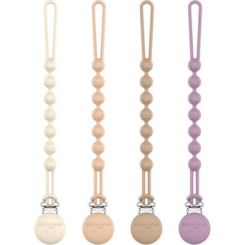 Cuddle Campus Silicone Pacifier Clip Holder with One Piece Design,Soft Flexible Binky Clips with Texture for Baby Boy and Girl Pack of 4