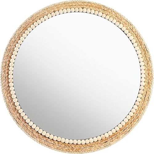 21 Inch Boho Round Hanging Wall Mirror Decorative Rattan Circle Wall Mounted Mirror for Farmhouse, Living Room, Bedroom, Bathroom