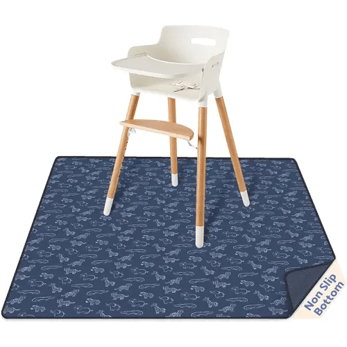 Blissful Diary Baby Splat Mat for Under High Chair, 50.4 x 50.4 Inch Wipeable Splash Mat, Waterproof and Washable, Anti-Slip Floor Protector, Safari Animals
