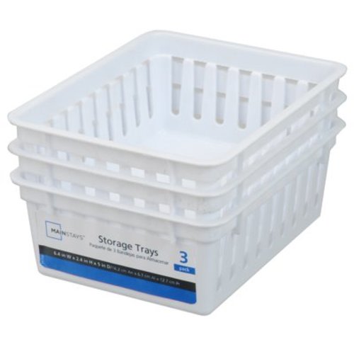 Mainstays Square Mini Plastic Storage Trays, Stackable, White, 3-Pack