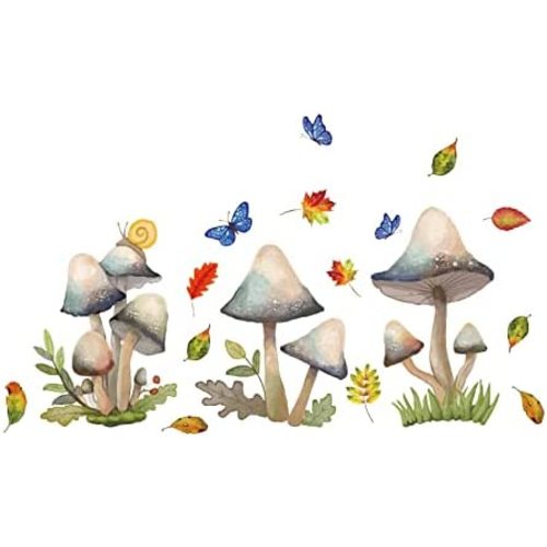 SUPERDANT 3 Style Mushroom Wall Decals Butterfly Wall Stickers Falling Leaves Grass Wall Decor Snail DIY Art for Living Room Kids Bedroom Nursery Kindergarten Decoration