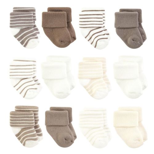 Hudson Baby Basics Infant Baby Cozy Terry Baby Sock 12-Pack, Natural Stripes, 0-6 Months