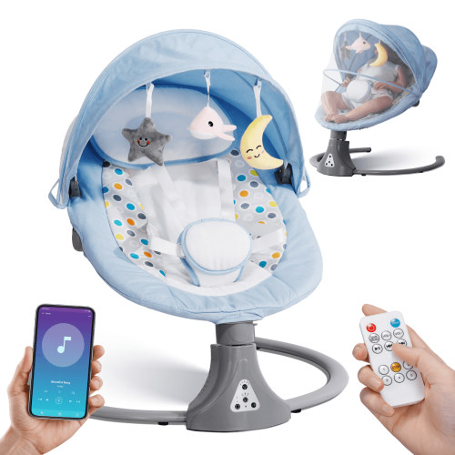 Baby Swing for Infants - Remote Control Baby Swing Chair , 5 Speed Settings, 12 Lullabies, 3 Timer, 3 Angle, Cordless, USB Plug (Blue)