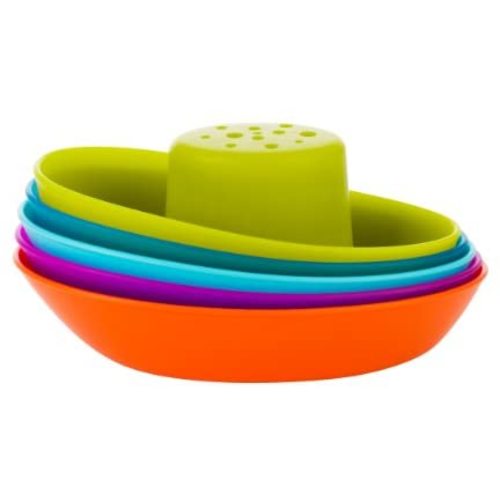 Boon FLEET Toddler Bath Tub Water Stacking Boat Toy Set for Kids Aged 9 Months and Up, Multicolor (Pack of 5)