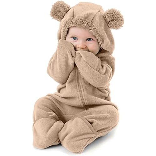 Fleece Baby Bunting Bodysuit – Infant One Piece Kids Hooded Romper Outerwear Toddler Jacket