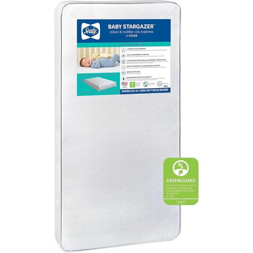 Sealy Baby Stargazer 2 Stage Waterproof Crib Mattress plus Toddler Bed Fit, Airy Comfort, 150 Extra Firm Coils, Non Toxic, GREENGUARD Gold Certified, Safety & Quality Tested, Made in USA, 52X28"