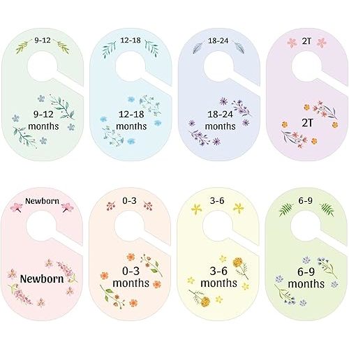 8 Pack Baby Closet Dividers Watercolor Plants Clothing Organizer Double-Sided Colorful Hanger for Newborn to 24 Months