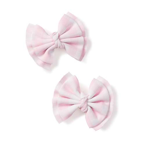 Girl's Twill Hair Bows in Pink Gingham