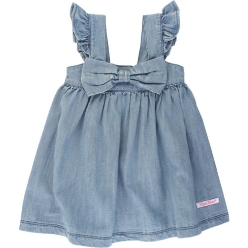 Baby Flutter Sleeve Bow Dress, 6-12M, Denim