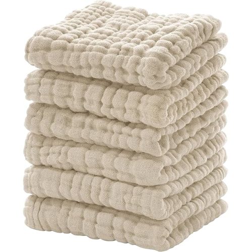 Looxii Muslin Baby Washcloths 6 Pack, 100% Cotton Baby Wash Cloths for Baby Face Body, 12x12 inches Large Soft Absorbent Face Towels for Newborns