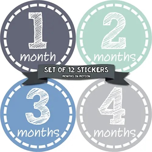 Baby Monthly Stickers - Baby Milestone Stickers - Newborn Boy Stickers - Month Stickers for Baby Boy - Baby Boy Stickers - Newborn Monthly Milestone Stickers (12 Count)