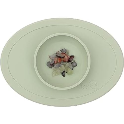 ezpz Tiny Bowl (Sage) - Silicone Baby Bowl with Suction for 6 Months + - Built-in Placemat - First Foods + Baby Led Weaning - Fits on All Highchair Trays - Suction Bowls for Baby