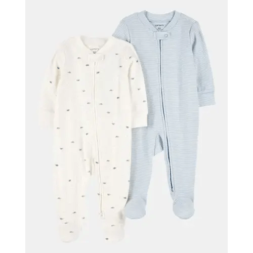Baby Boy 2-Pack 2-Way Zip Cotton Sleep & Play Pajamas - Blue/White | Carter's