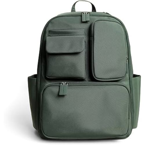 Itzy Ritzy Utility Diaper Bag Backpack, 17 Pockets w/Changing Pad (Green) | Travel-Ready Diaper Backpack with 2 Insulated Bottle Holders, Laptop Compartment, Trolley Sleeve, Straps, and Changing Pad