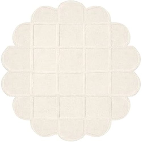 Selena Scallop Area Rug – 5' R – Handmade Wool Area Rugs – Beige – Rugs for Living Room, Bedroom – Anti-Skid – Carpets with Non-Slip Natural Backing with 100% Cotton
