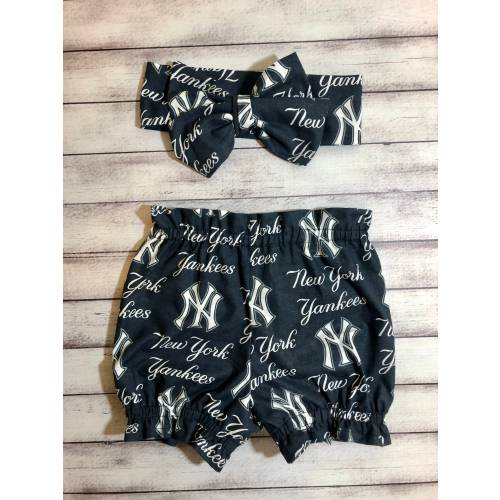 New York Yankees Inspired Headwrap Baseball Little Baby Girl Headbands Toddler Bow Bows Headwraps Headband Infant Shorts Bloomer Bummies