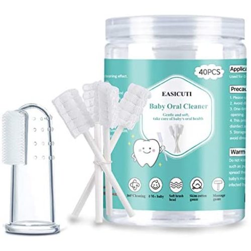 Baby Toothbrush, Baby Tongue Cleaner, 40Pcs Disposable Infant Toothbrush Clean Baby Mouth, Gauze Toothbrush Infant Oral Cleaning Stick Dental Care for 0-36 Month Baby + Free 1Pcs Finger Toothbrush