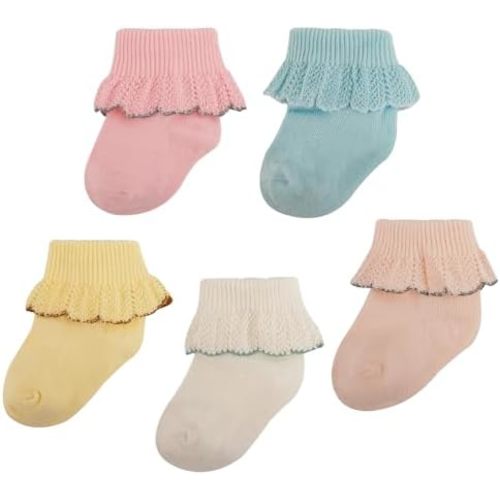 Baby Girl Ruffle Socks Soft Cotton Turn Cuff Fancy Ankle Frilly Dress Socks for Newborn/Infant/Toddler/Little Girls