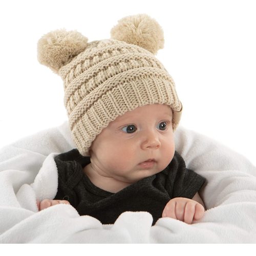 Funky Junque Exclusives Baby Infant Beanie Knit Warm Winter Pom Pom Skull Cap Hat