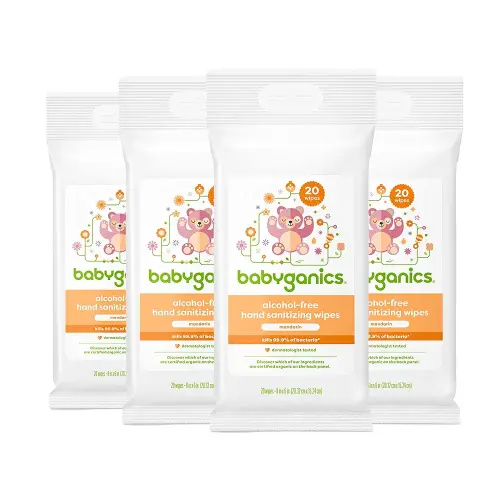 Babyganics Alcohol-Free Hand Sanitizing Wipes, Mandarin, Kills 99.9% of Common Bacteria, Moisturizing, 80 ct (20 count, 4 pack), Packaging May Vary