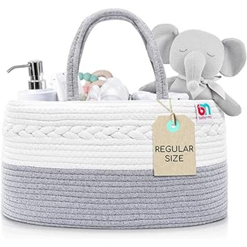 Rope Diaper Caddy - Storage for Baby and Toddler Items - Portable Cotton Organizer Easily Holds Diapers, Wipes, Clothing - Useful for Nursery, Bedroom (Gray, Regular)
