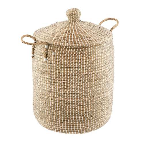 White Seagrass Hamper with Lid | The Container Store