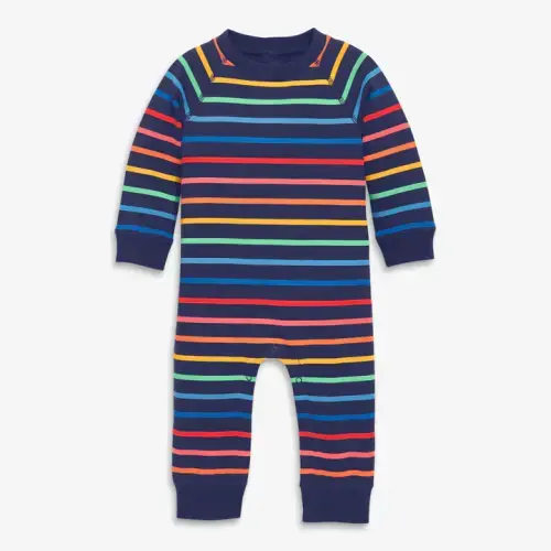 Baby sweatshirt romper in sunrise rainbow stripe | 6 to 12 Months
