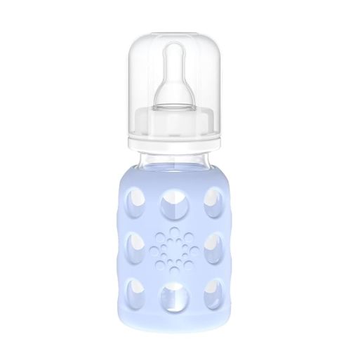 Lifefactory 4oz Glass Baby Bottle with Stage 1 Nipple, Blanket
