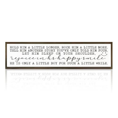 Boys Room Sign, Hold Him A Little Longer Sign, Rustic Wood Hanging Decor, Wall Decoration for Son Bedroom, Rustic Home Decors, Nursery Decor, Gift for New Born Boy, 17.8x4x1.18 inches