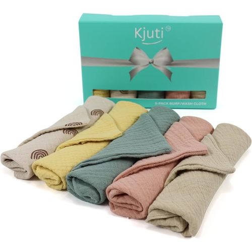 Kjuti Baby Muslin 100% Cotton Burp Washcloth - 4 Layer Hypoallergenic Saliva Soothe Face Washcloths - Burp Cloths 9x9 inch -Newborn Essentials -Burp Cloths for Baby Boy and Girl(PastelBlend) - Pastelblend