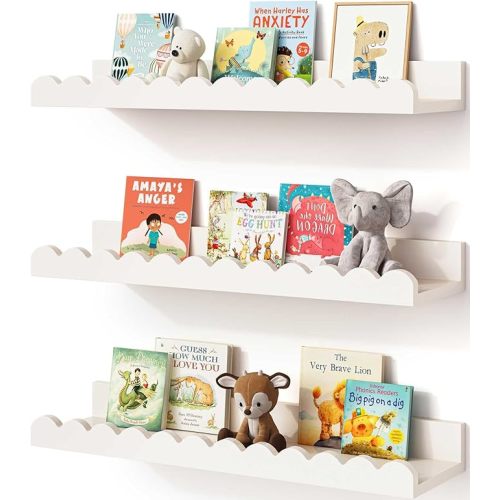 Onlysky Scalloped Shelves, Nursery Book Shelves, Floating Book Shelves for Wall, Toddler Nusery Deocr